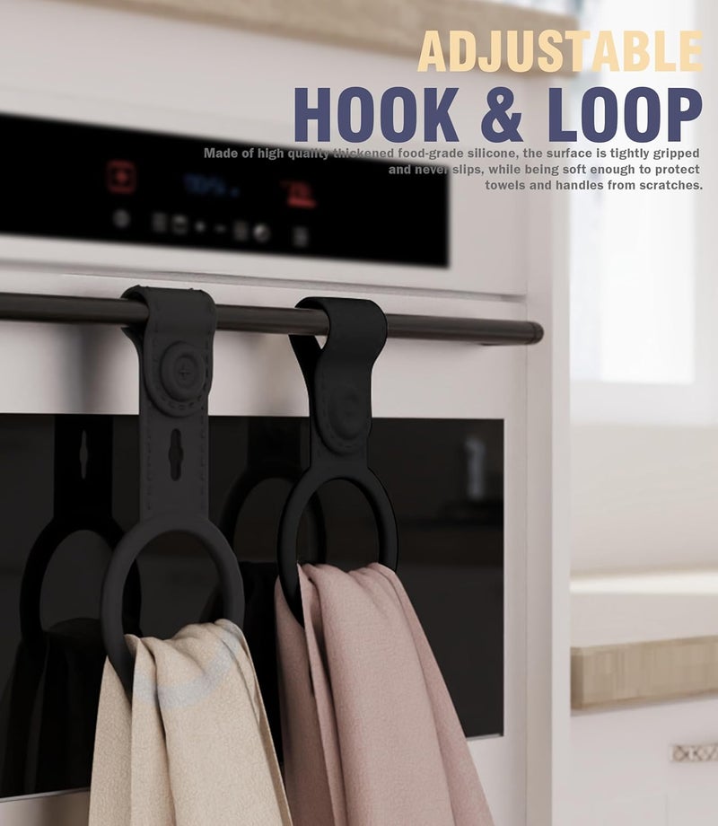 Neepanda Kitchen Towel Holder, Silicone Hand Towel Holder for Kitchen & Bathroom, Adjustable Towel Hanger Compatible for Oven Door, Cabinet Handles, Bathroom Rods (Black, 2 Pack) - Image 4